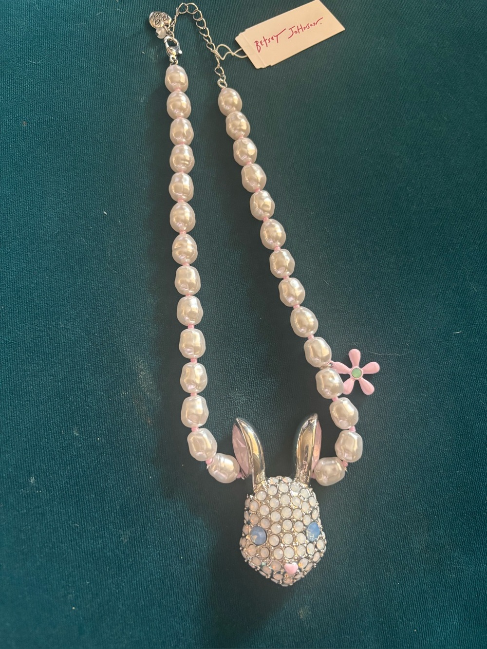 Betsey Johnson Pink Pearl Bunny Pendant Necklace